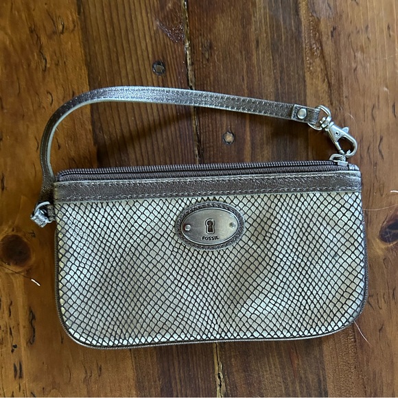 Fossil Gold Metallic Snake Embossed Leather Wristlet - Picture 6 of 6